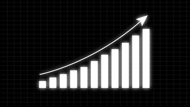 Motion animated footage. Statistics bars columns growth, arrow up. Finance, Bar graph going up, Profit concept, positive increase chart. graph with arrow indicating upward rise.