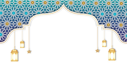 Islamic Geometric Pattern Frame with Lanterns
