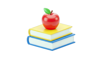 Red Apple on Stacked Books - Education Concept