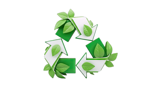 Recycling Symbol with Green Leaves on White Background - Powered by Adobe