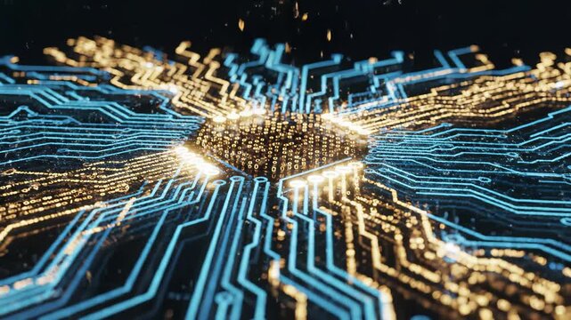 Circuit board with glowing lines