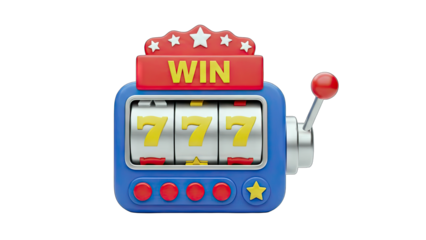 Slot Machine with Jackpot Win on White Background