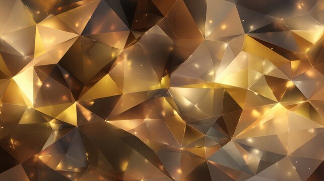 Abstract low poly mesh background with gold and bronze gradient  on blurred background