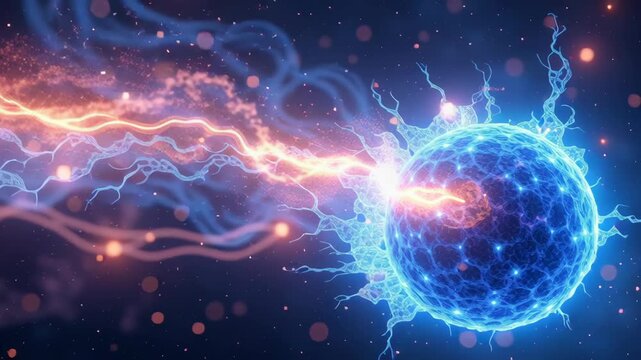 Electric energy plasma science technology glowing blue orange abstract futuristic dynamic power combine vibrant visual charged particle background
