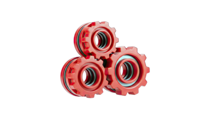 Red Gears Interlocking on White Background