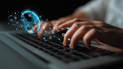 Global AI-powered digital network ecosystem connecting data, finance, analytics, ecommerce, communication, and automation across continents through technology and cloud Marrow