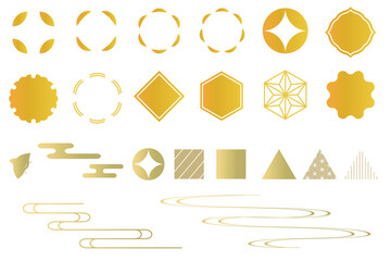 シンプルな和風の装飾イラストセット　吹き出し　あしらい　フレーム