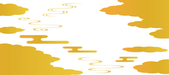 流水紋と雲取りの背景イラスト　和風　波紋　吉祥文様　エ霞