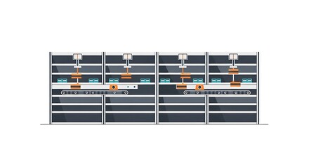 Modern data center server racks in flat vector illustration style.