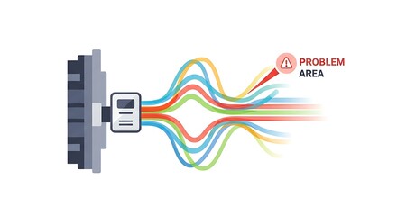 Illustration of Network Connection Problem with Alert in Data Transmission.