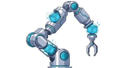 Futuristic robotic arm illustration with articulated gripper.