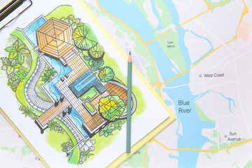 Zoning plan on city map, top view