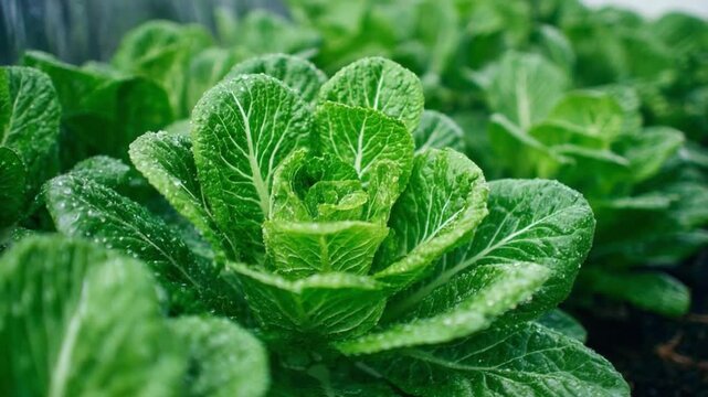 Fresh Green Bok Choy in the Garden: A close-up view of vibrant, healthy bok choy plants thriving in an organic garden.