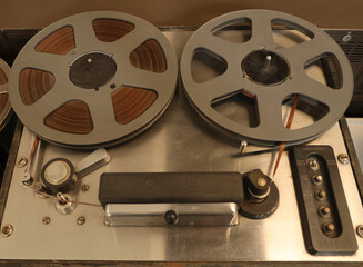 Vintage reel to reel tape recorder isolated on transparent background, a retro audio recording...