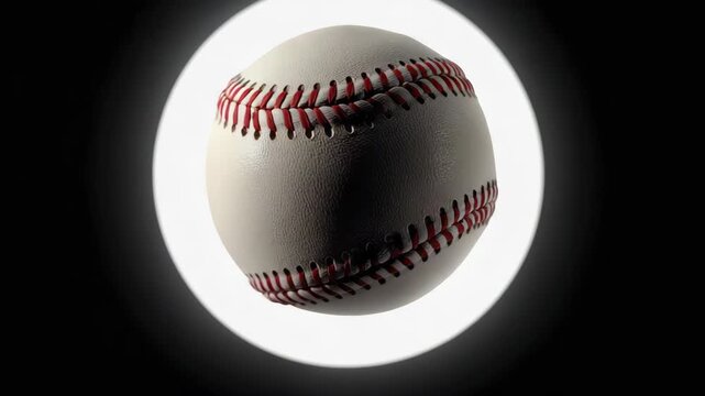 Close-up shot of a baseball with stitched pattern.