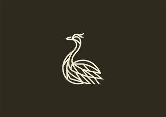 Fototapeta premium A geometric simple line ostrich logo with long neck and minimal angular strokes, expressing speed, height, and elegance through clean linear form