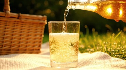 Refreshing beverage pouring outdoor picnic ai generated imagery summer vibes natural lighting generative ai art