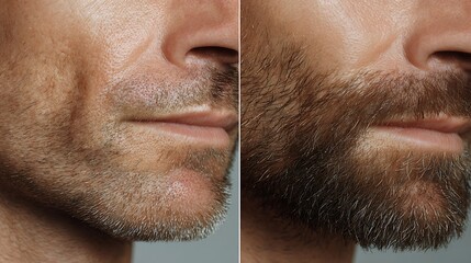 Obraz premium before-after micro cuts shaving men, rough damaged texture vs smooth clean skin
