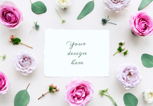 Floral Frame With Blank Card Mockup PSD