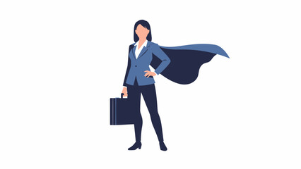 Businesswoman superhero with cape and briefcase.
