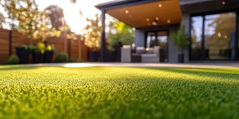Contemporary residence featuring a lush backyard.