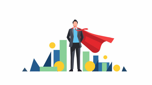 Cape Wearing Businessman Superhero Poses Confidently.