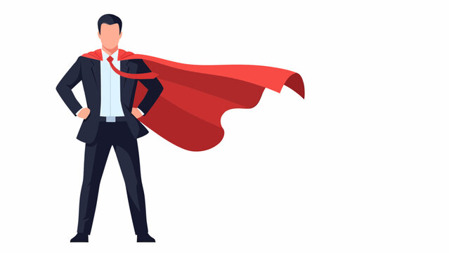 Cartoon Superhero Man Wearing Red Cape.