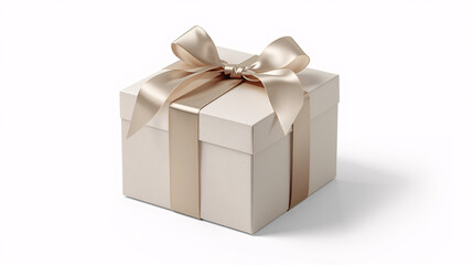 Obraz premium Elegant Gift: A pristine, ivory-colored gift box, adorned with a luxurious satin bow, embodies the essence of refined elegance and anticipation, suggesting the joy of giving and receiving.