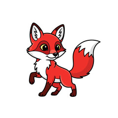 Obraz premium Charming cartoon fox illustration with a bright red coat and fluffy tail