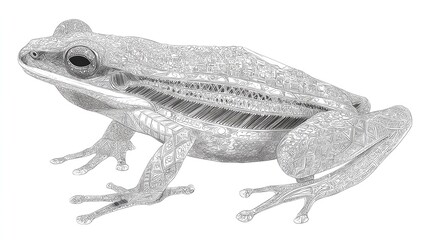 Naklejka premium Intricate line artwork depicts a tree amphibian adorned with detailed geometric patterns