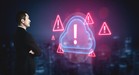 Red alert triangles over a blue cloud icon, symbolizing cloud security threats, system warnings, and data protection risks in digital environments Parse