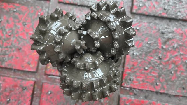 A tricone bit (or roller cone bit) used on the drilling rig after pulling out of hole with oil based mud

