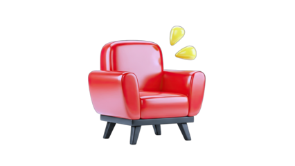 Red Armchair with Idea Bubbles on White Background