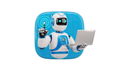 Robot Interacting with Touchscreen and Laptop - AI Concept