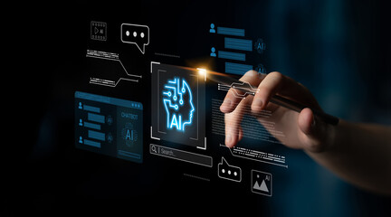 AI chatbot interface, communication bubbles, and connected data elements representing automated conversation and analytics systems Parse
