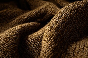 Textured brown fabric shows detailed knit pattern under soft light creating visual interest and warmth in the scene