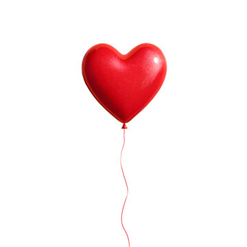Single red heart balloon floating isolated on transparent background