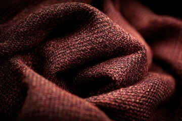 Close-up of a dark red fabric showing texture and detail in natural light during the day