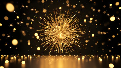 Golden Firework Burst with Glowing Light Particles