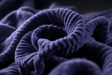 Close-up view of a rolled fabric in deep shade with visible texture and folds in a warm light setting