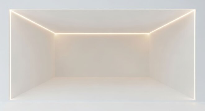 Minimalist empty room with warm LED strip lighting along the ceiling edges, creating a modern and clean illuminated space.
