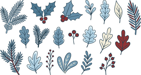 Winter foliage pattern illustration, hand drawn leaves and berries seamless background, botanical floral design for wallpaper, fabric and packaging © DolanAktar