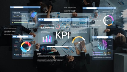 Business Team Analyzing Key Performance Indicators on Digital Dashboards in Modern Office Setting with Data Visualizations and Charts Gluon.