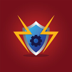 Gear bolt lightning and shield icon, protection symbol icon illustration.