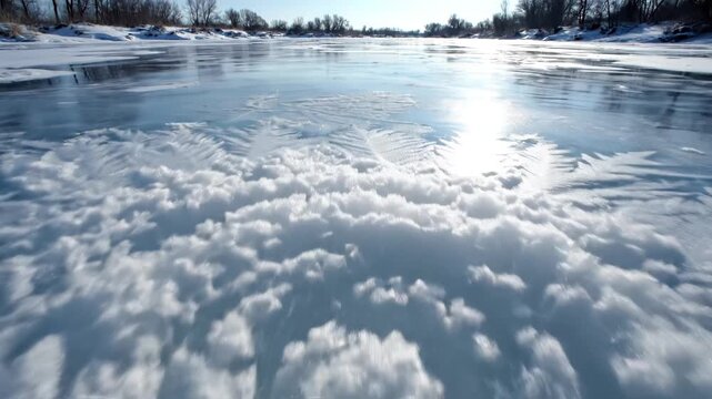 Ice patterns on frozen water surface