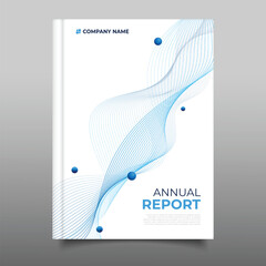 Modern business blue annual report cover template flyer wavy design decoration