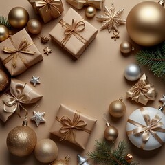 Winter Holiday Greeting Card with Presents & Decorations