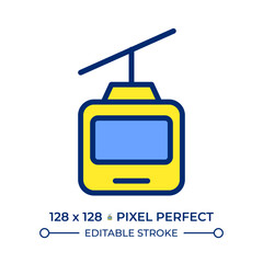 Cable car pixel perfect line color icon. Aerial tramway carrying passengers over ground. Safe gondola lift riding. Isolated vector illustration. Flat colorful symbol design. Editable stroke © IMG visuals icons