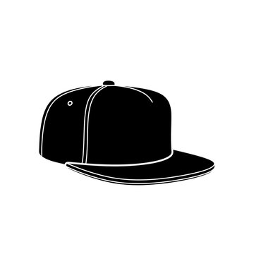 Flat black and white icon of a cap with flat brim