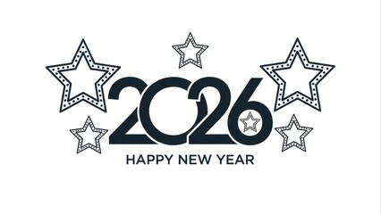 New year 2026 celebration graphic with stars and text